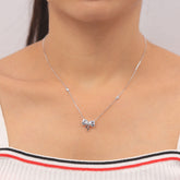 Trendy Silver Crystal Bow Cz Pendant With Chain